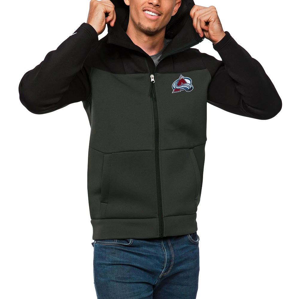 Men's Antigua Black/Charcoal Colorado Avalanche Protect Full-Zip Hoodie