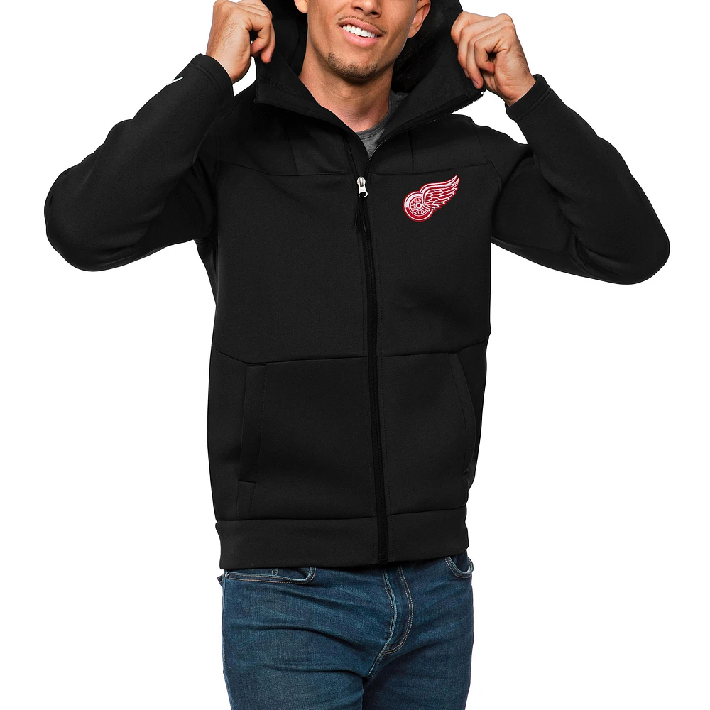 Men's Antigua Black Detroit Red Wings Protect Full-Zip Hoodie