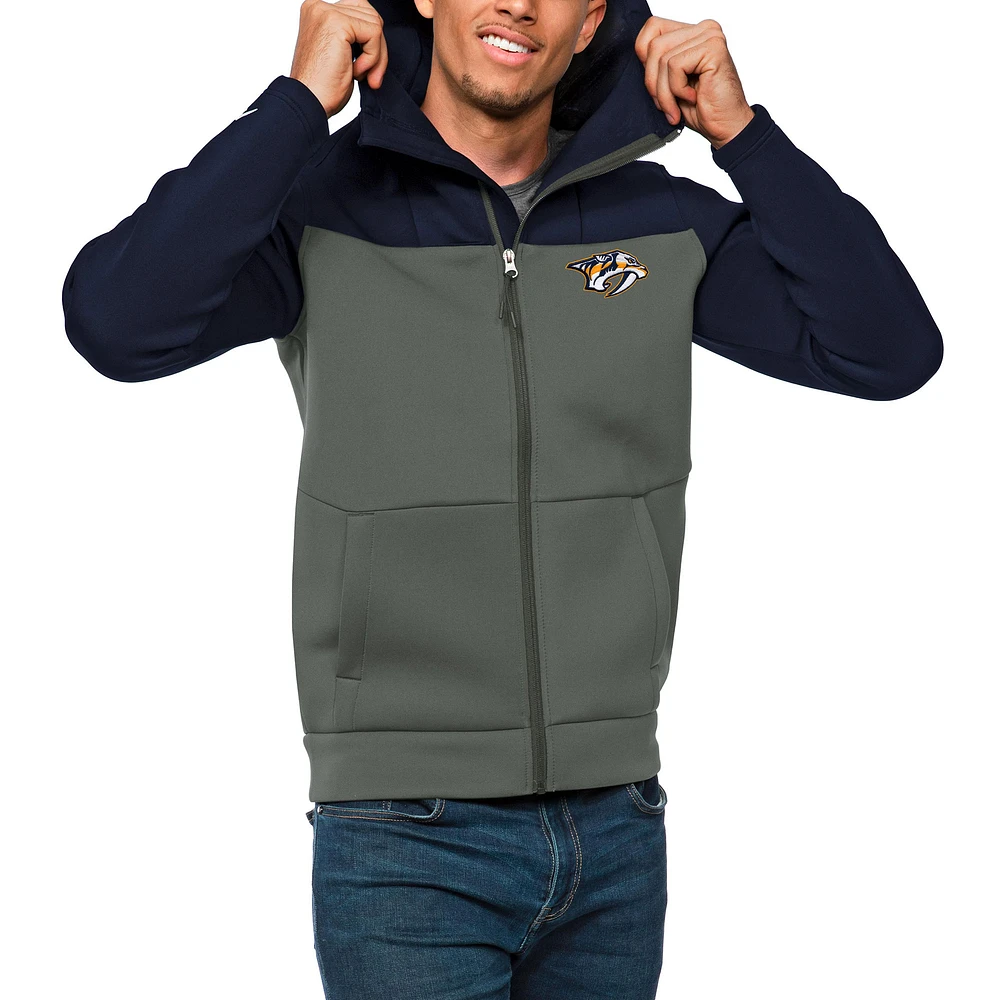 Men's Antigua Navy/Steel Nashville Predators Protect Full-Zip Hoodie