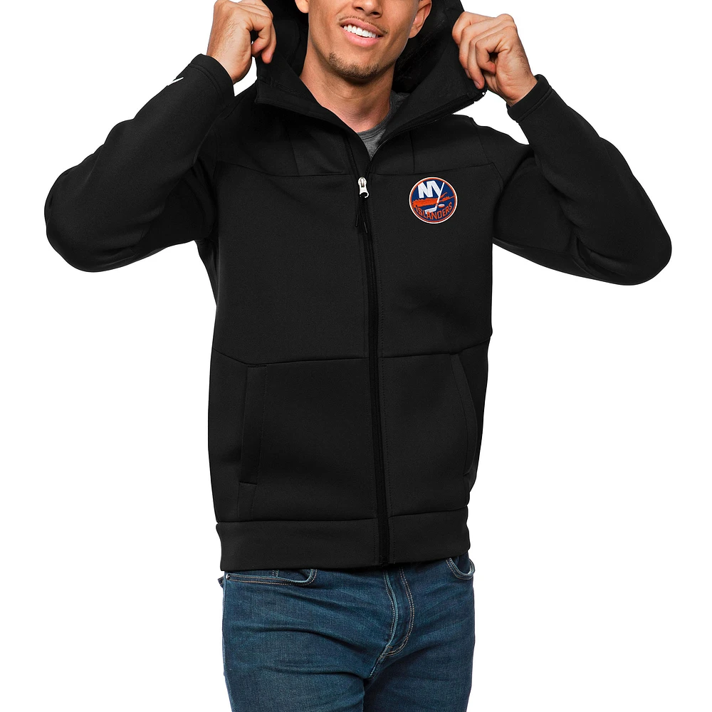 Men's Antigua Black New York Islanders Protect Full-Zip Hoodie