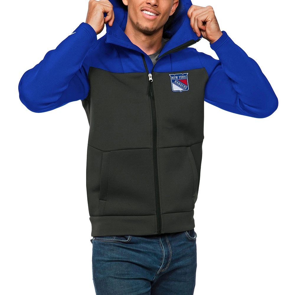 Men's Antigua Royal/Charcoal New York Rangers Protect Full-Zip Hoodie