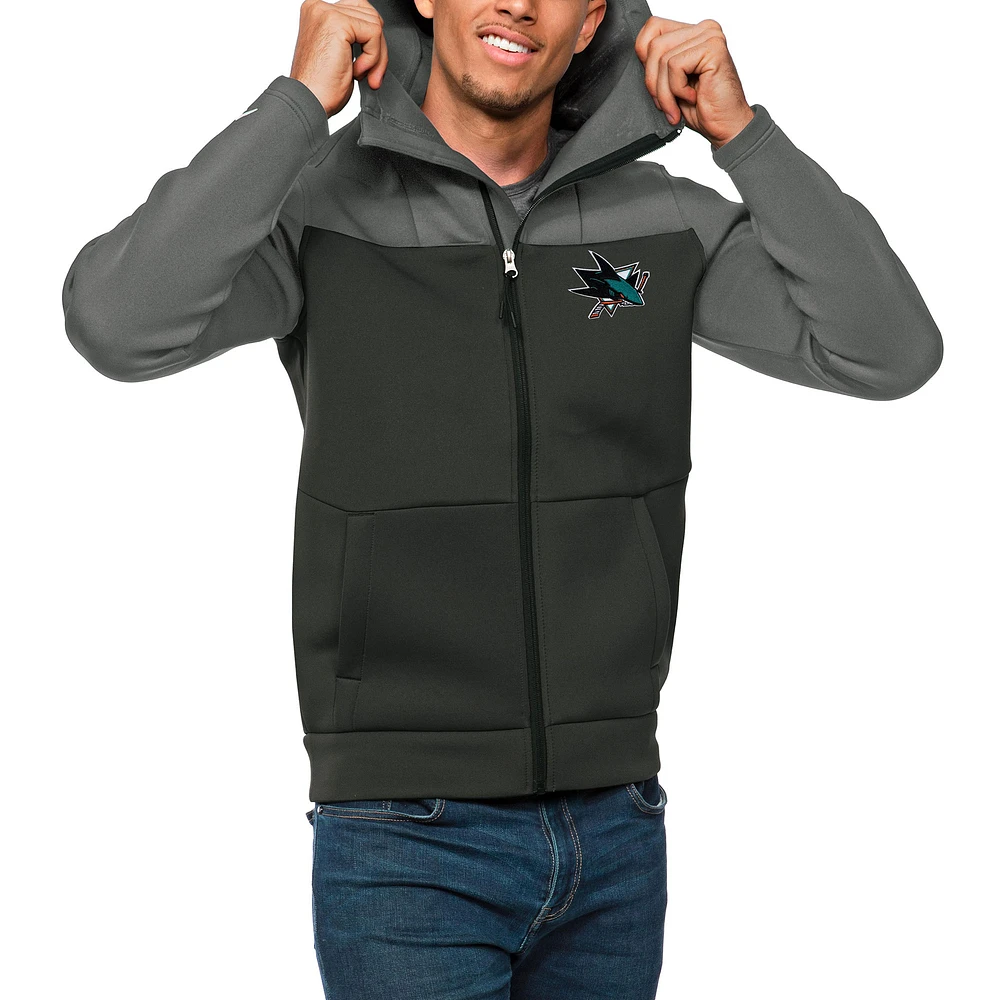 Men's Antigua Steel/Charcoal San Jose Sharks Protect Full-Zip Hoodie