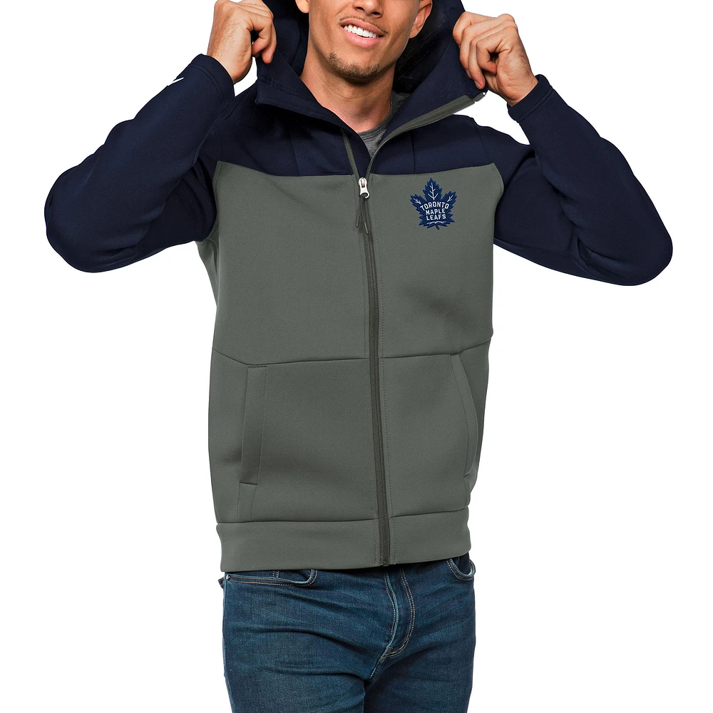 Men's Antigua Navy/Steel Toronto Maple Leafs Protect Full-Zip Hoodie