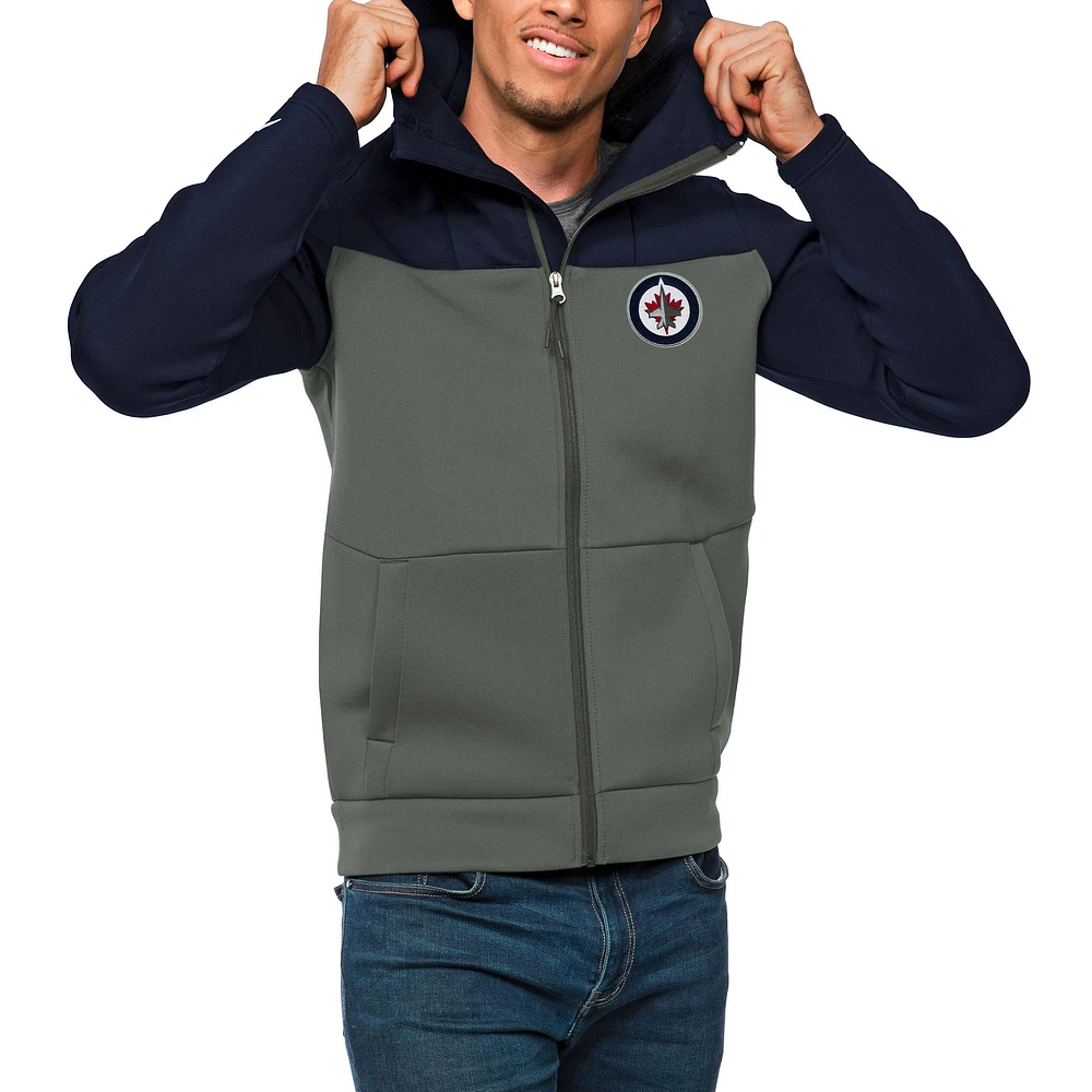 Men's Antigua Navy/Steel Winnipeg Jets Protect Full-Zip Hoodie