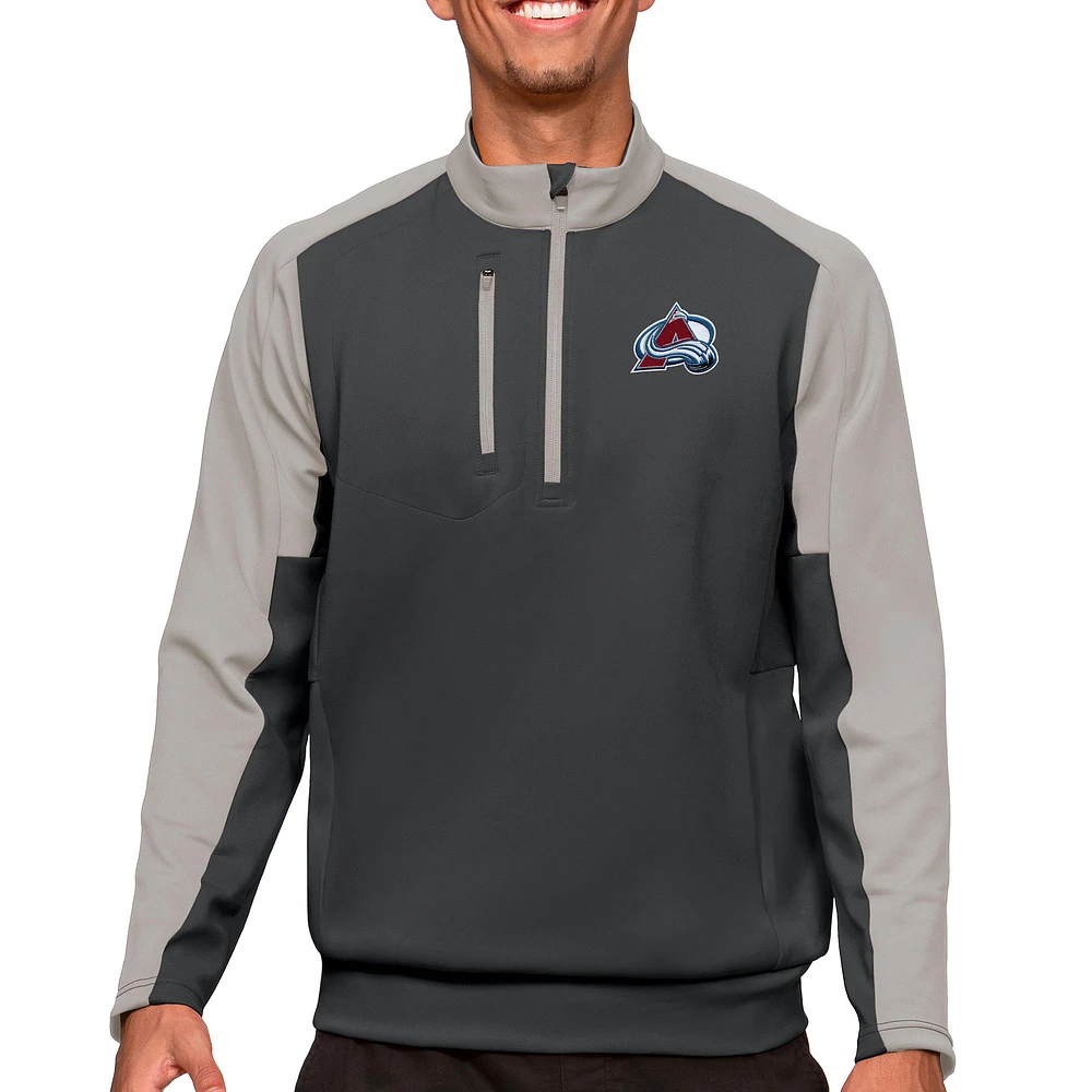 Men's Antigua Charcoal/Silver Colorado Avalanche Quarter-Zip Pullover Top