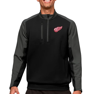 Men's Antigua Black/Charcoal Detroit Red Wings Quarter-Zip Pullover Top