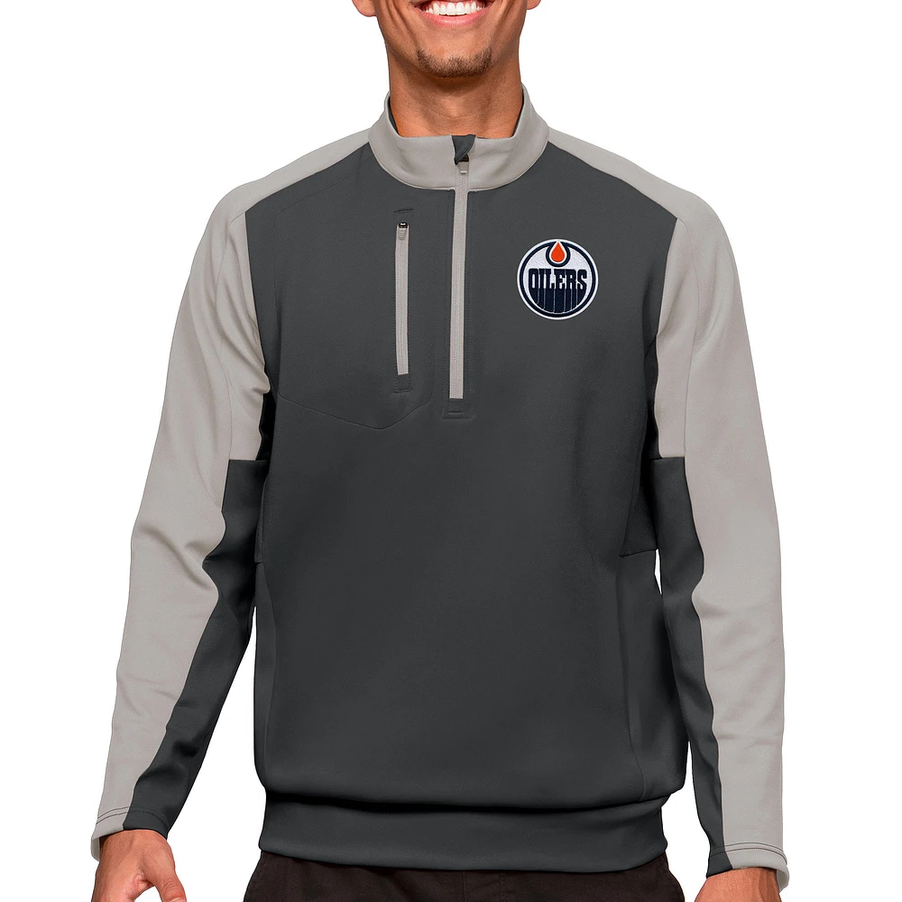 Men's Antigua Charcoal/Silver Edmonton Oilers Quarter-Zip Pullover Top
