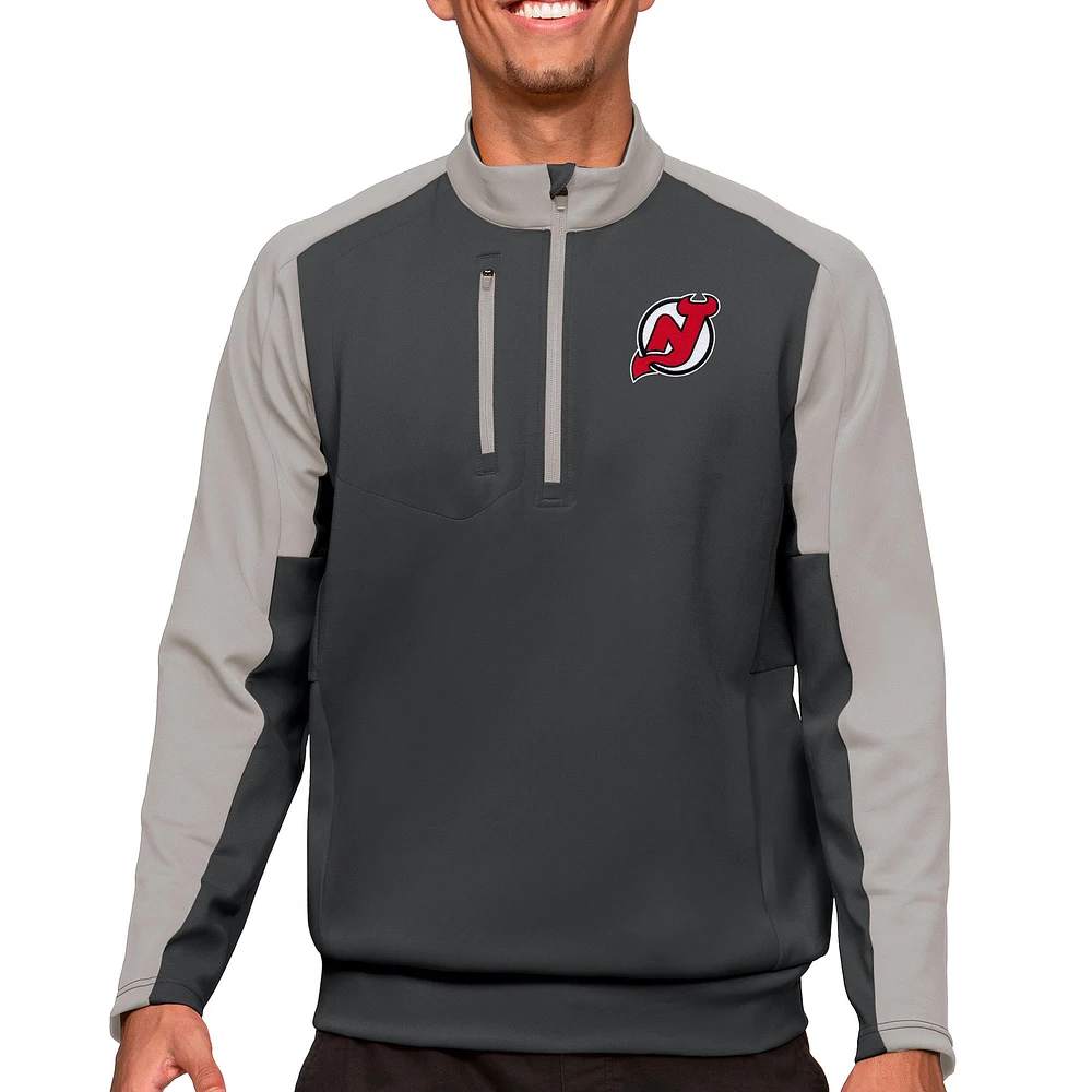 Men's Antigua Charcoal/Silver New Jersey Devils Quarter-Zip Pullover Top
