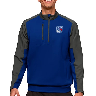 Men's Antigua Royal/Charcoal New York Rangers Quarter-Zip Pullover Top