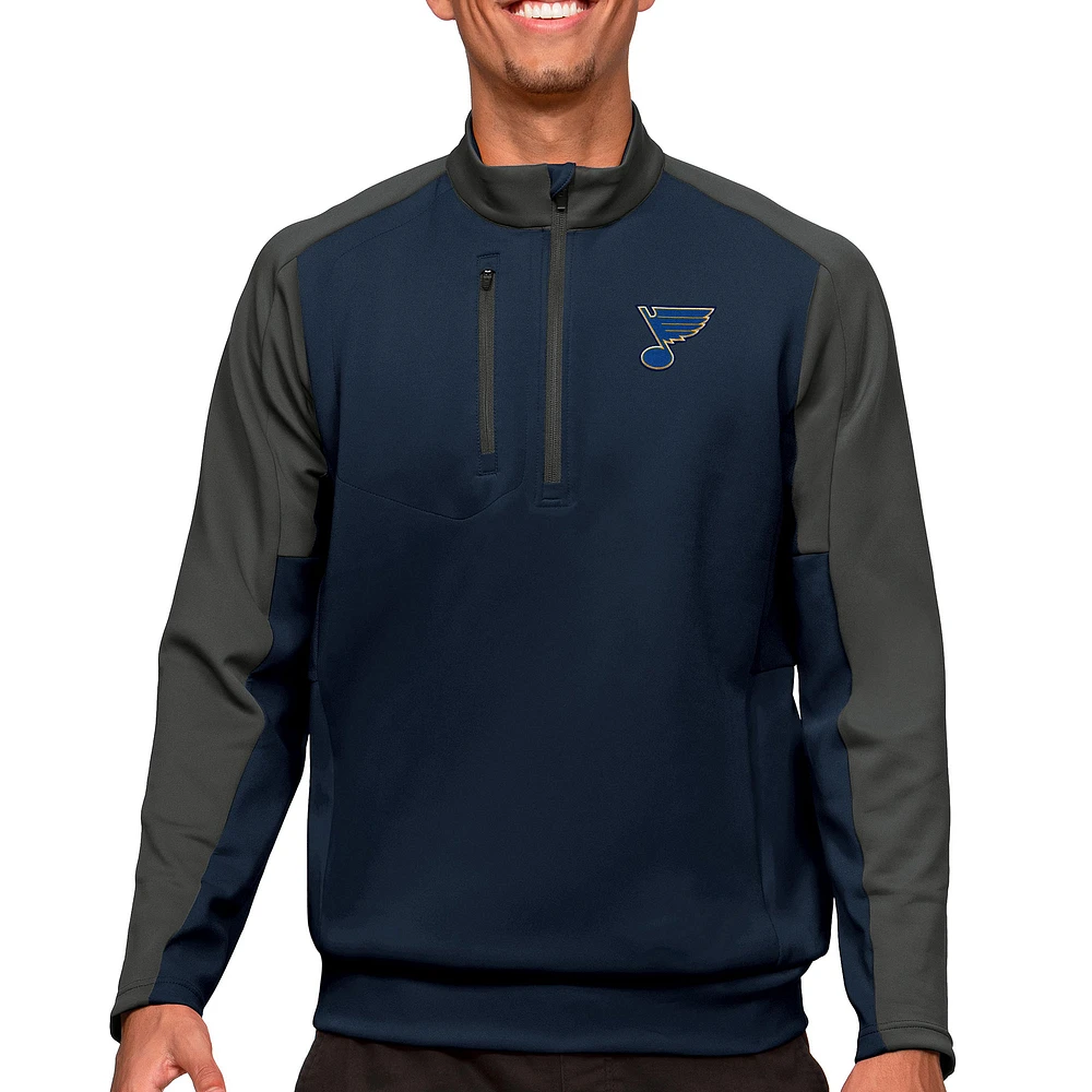 Men's Antigua Navy/Charcoal St. Louis Blues Quarter-Zip Pullover Top