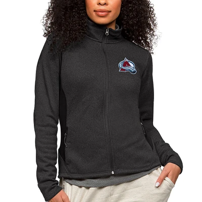 Women's Antigua Heather Black Colorado Avalanche Primary Logo Course Full-Zip Jacket