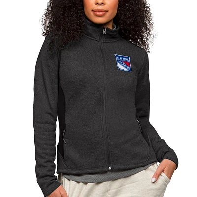Women's Antigua Heather Black New York Rangers Primary Logo Course Full-Zip Jacket