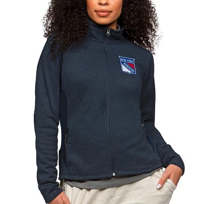 Women's Antigua Heather Navy New York Rangers Primary Logo Course Full-Zip Jacket