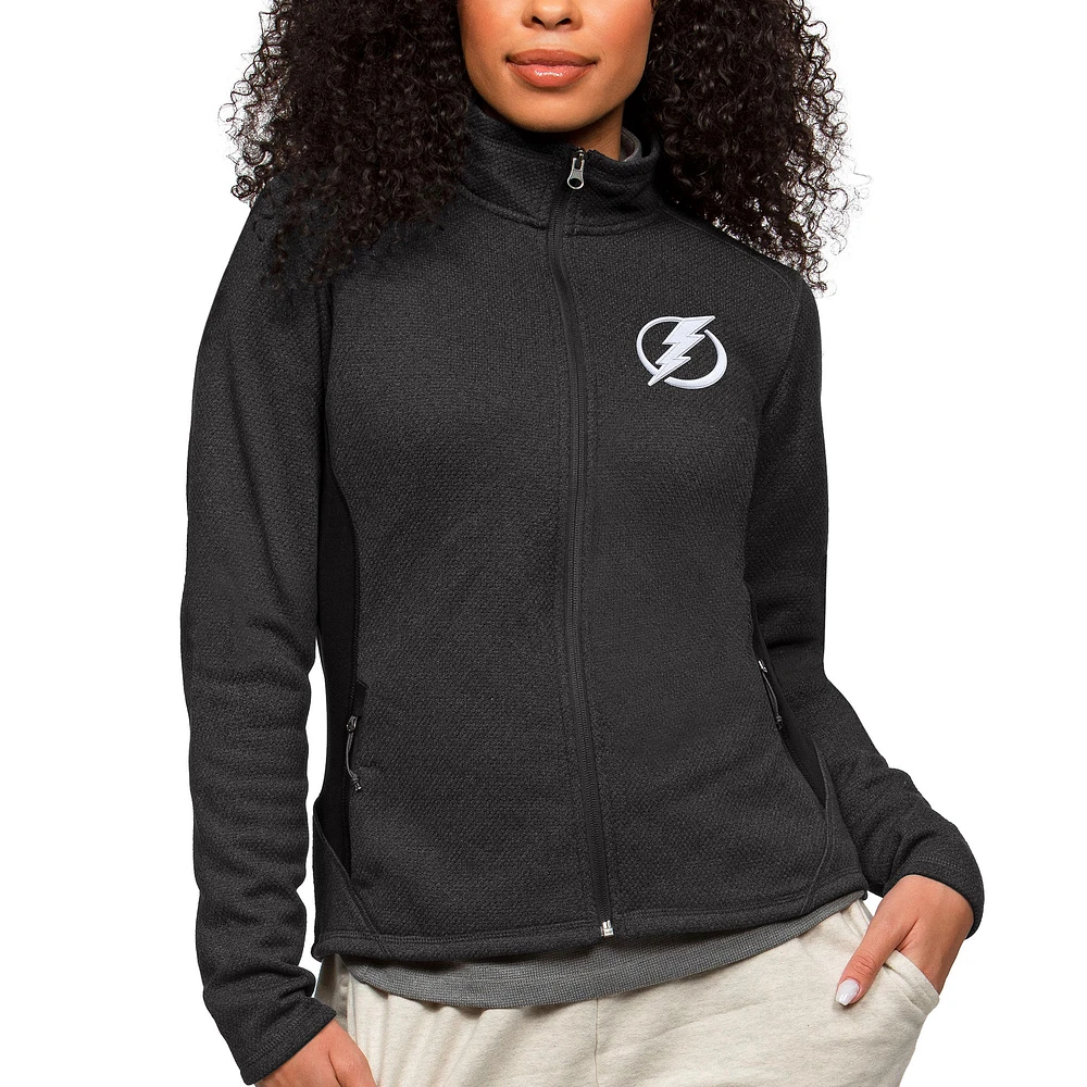 Women's Antigua Heather Black Tampa Bay Lightning Primary Logo Course Full-Zip Jacket