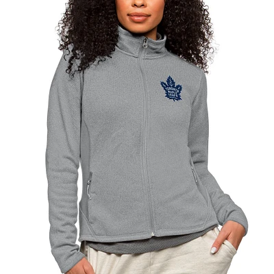 Women's Antigua Heather Gray Toronto Maple Leafs Primary Logo Course Full-Zip Jacket