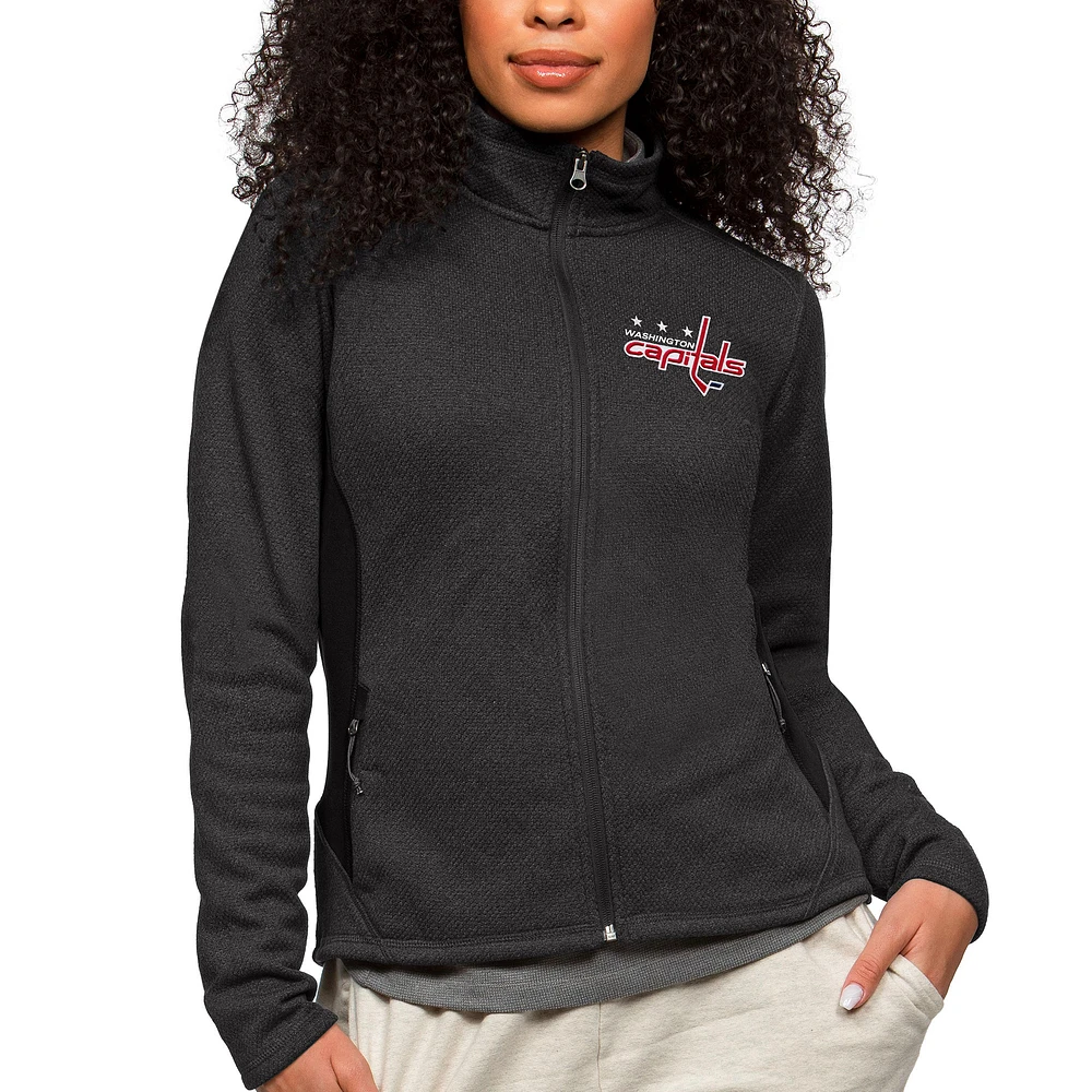 Women's Antigua Heather Black Washington Capitals Primary Logo Course Full-Zip Jacket