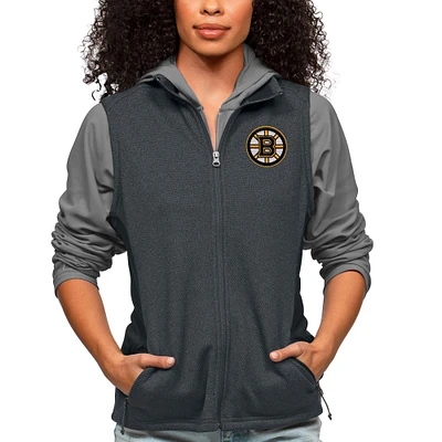 Women's Antigua Heather Charcoal Boston Bruins Primary Logo Course Full-Zip Vest