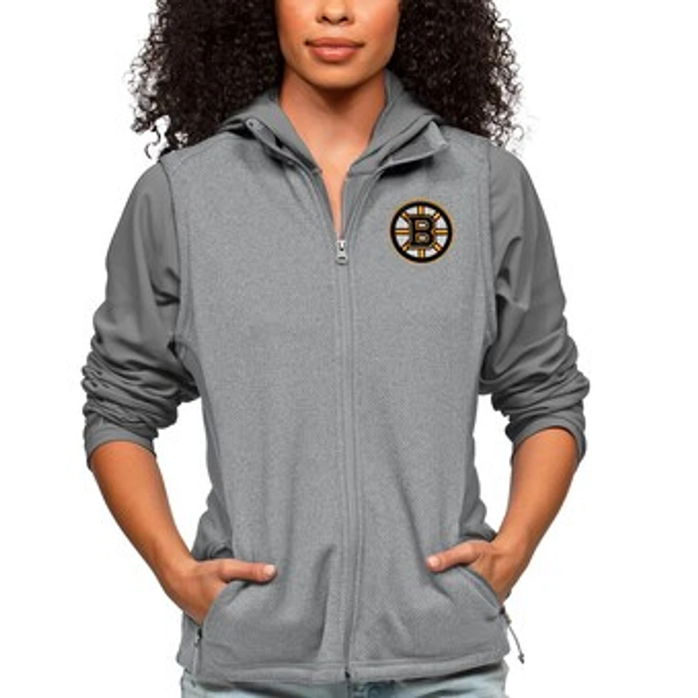 Women's Antigua Heather Gray Boston Bruins Primary Logo Course Full-Zip Vest