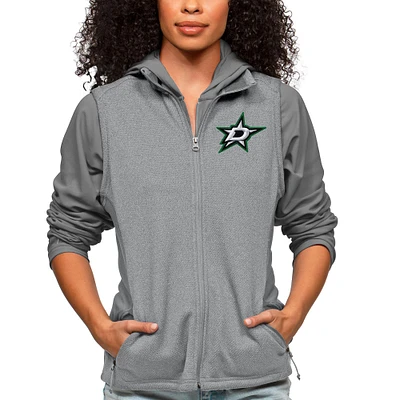 Women's Antigua Heather Gray Dallas Stars Primary Logo Course Full-Zip Vest
