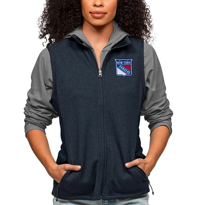 Women's Antigua Heather Navy New York Rangers Primary Logo Course Full-Zip Vest