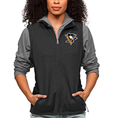 Women's Antigua Heather Black Pittsburgh Penguins Primary Logo Course Full-Zip Vest