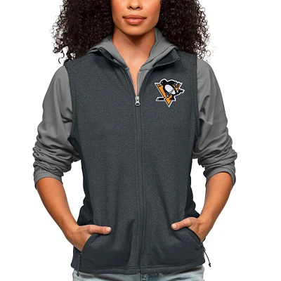 Women's Antigua Heather Charcoal Pittsburgh Penguins Primary Logo Course Full-Zip Vest