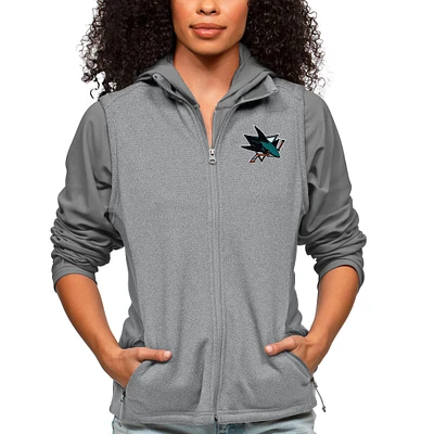 Women's Antigua Heather Gray San Jose Sharks Primary Logo Course Full-Zip Vest