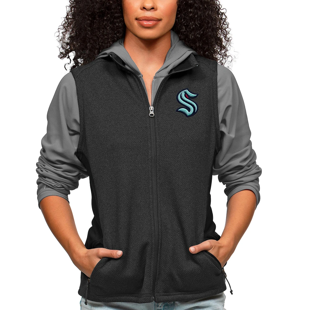 Women's Antigua Heather Seattle Kraken Primary Logo Course Full-Zip Vest