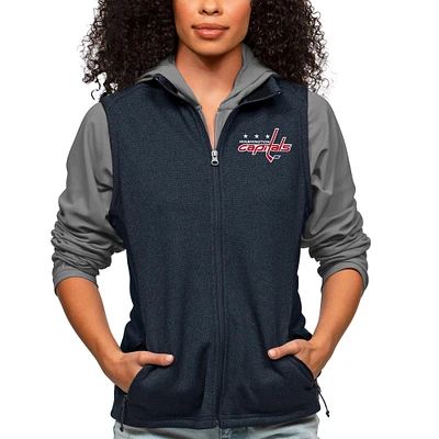 Women's Antigua Heather Navy Washington Capitals Primary Logo Course Full-Zip Vest