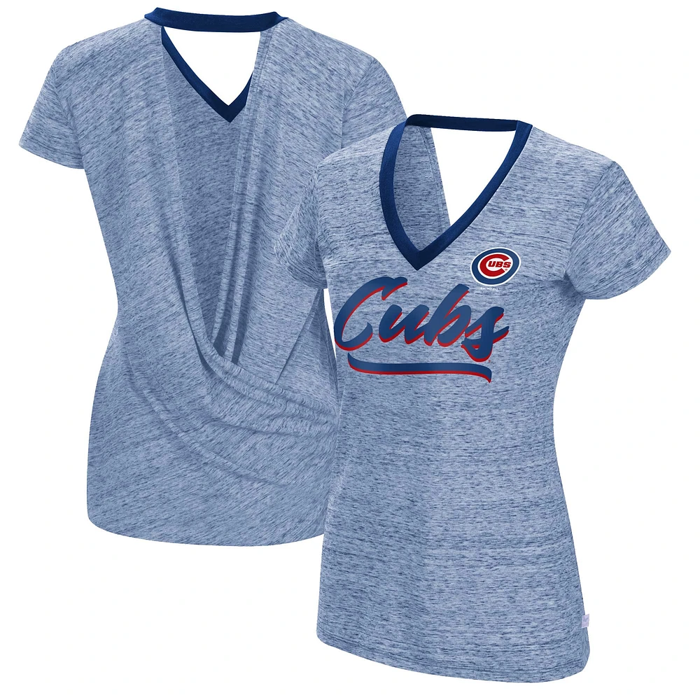 Women's Touch Royal Chicago Cubs Halftime Back Wrap Top V-Neck T-Shirt