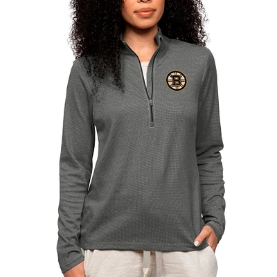Women's Antigua Heather Charcoal Boston Bruins Primary Logo Epic Quarter-Zip Pullover Top