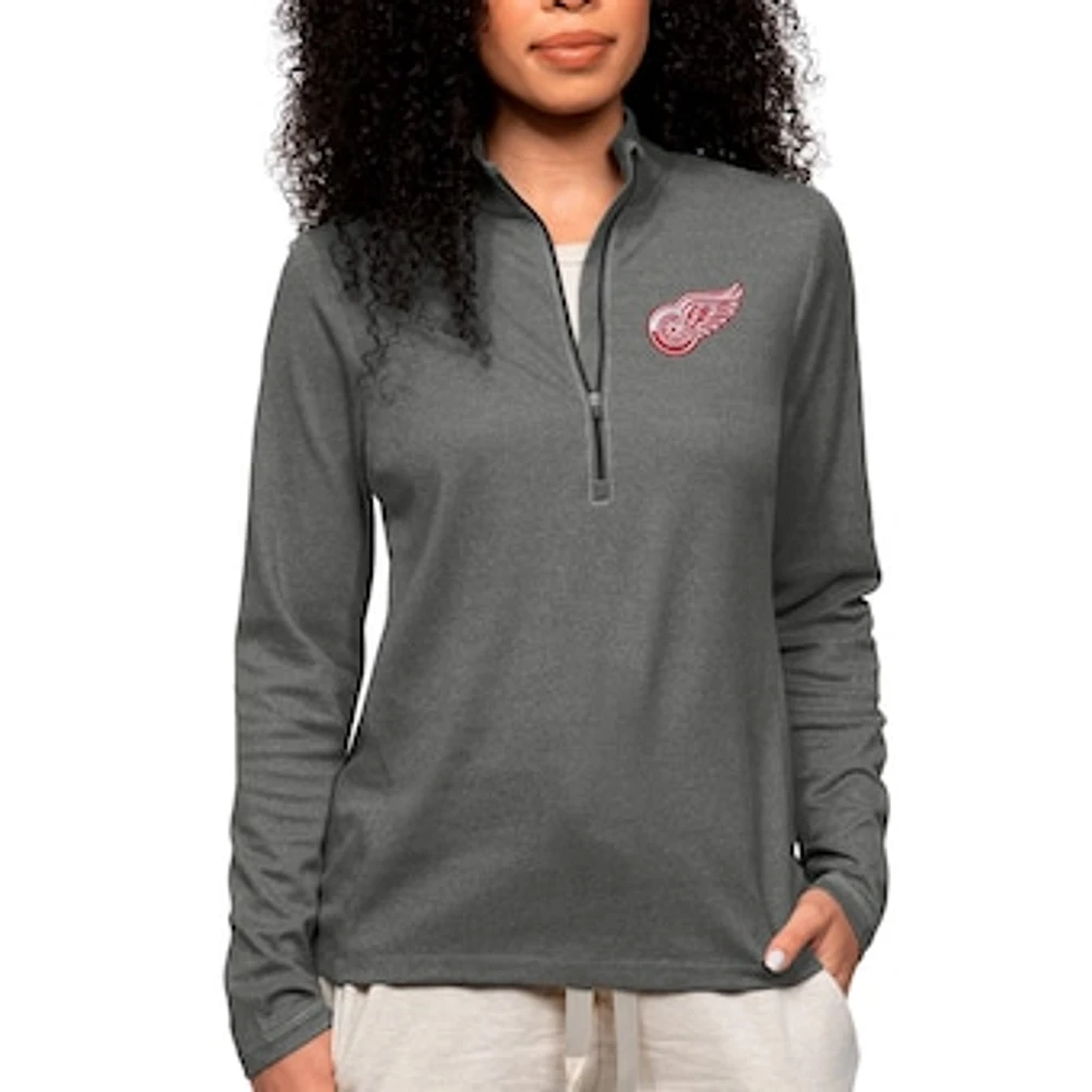Women's Antigua Heather Charcoal Detroit Red Wings Primary Logo Epic Quarter-Zip Pullover Top