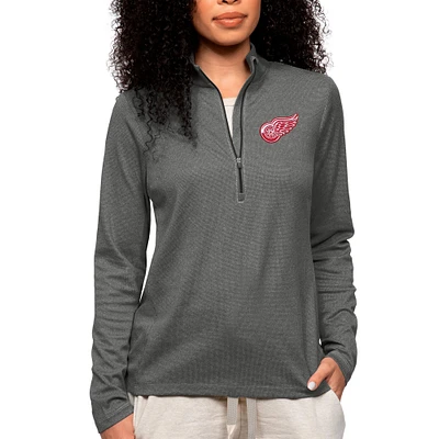Women's Antigua Heather Charcoal Detroit Red Wings Primary Logo Epic Quarter-Zip Pullover Top