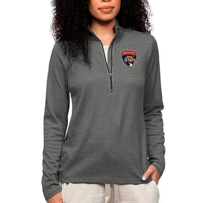 Women's Antigua Heather Charcoal Florida Panthers Primary Logo Epic Quarter-Zip Pullover Top