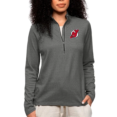 Women's Antigua Heather Charcoal New Jersey Devils Primary Logo Epic Quarter-Zip Pullover Top