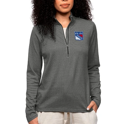 Women's Antigua Heather Charcoal New York Rangers Primary Logo Epic Quarter-Zip Pullover Top