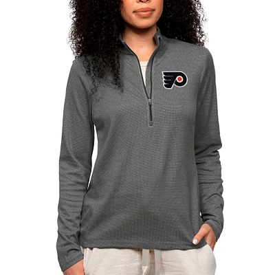 Women's Antigua Heather Charcoal Philadelphia Flyers Primary Logo Epic Quarter-Zip Pullover Top