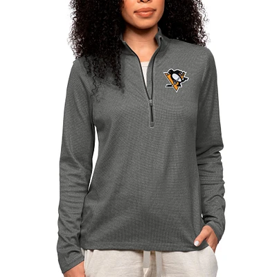 Women's Antigua Heather Charcoal Pittsburgh Penguins Primary Logo Epic Quarter-Zip Pullover Top