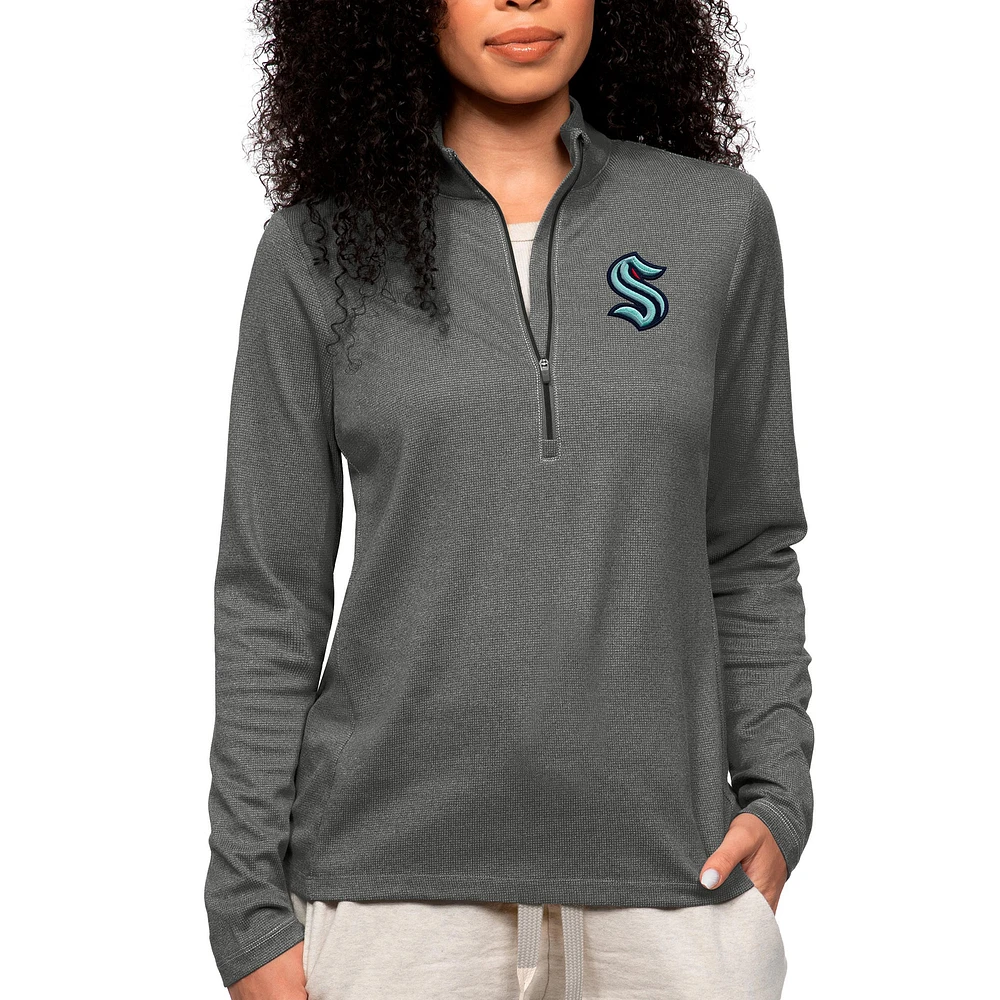 Women's Antigua Heather Charcoal Seattle Kraken Primary Logo Epic Quarter-Zip Pullover Top