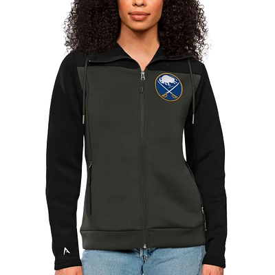 Women's Antigua Black/Charcoal Buffalo Sabres Protect Full-Zip Hoodie