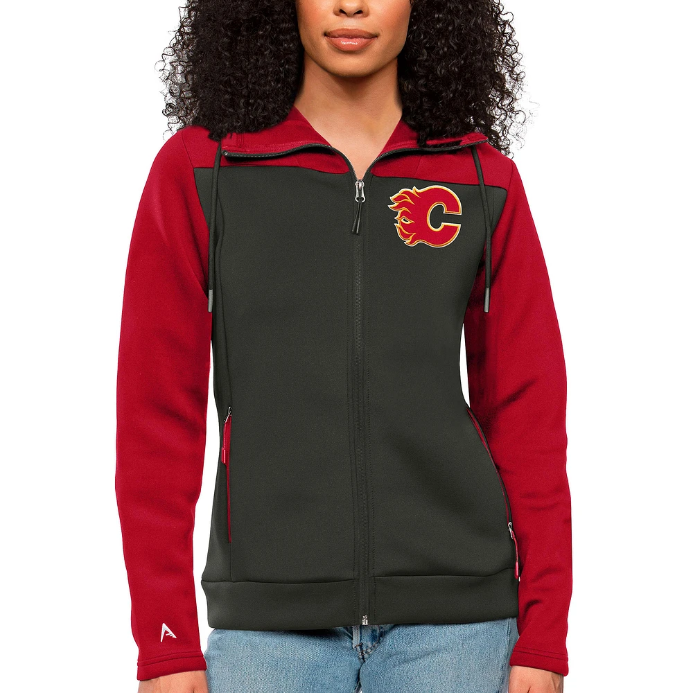 Women's Antigua Red/Charcoal Calgary Flames Protect Full-Zip Hoodie