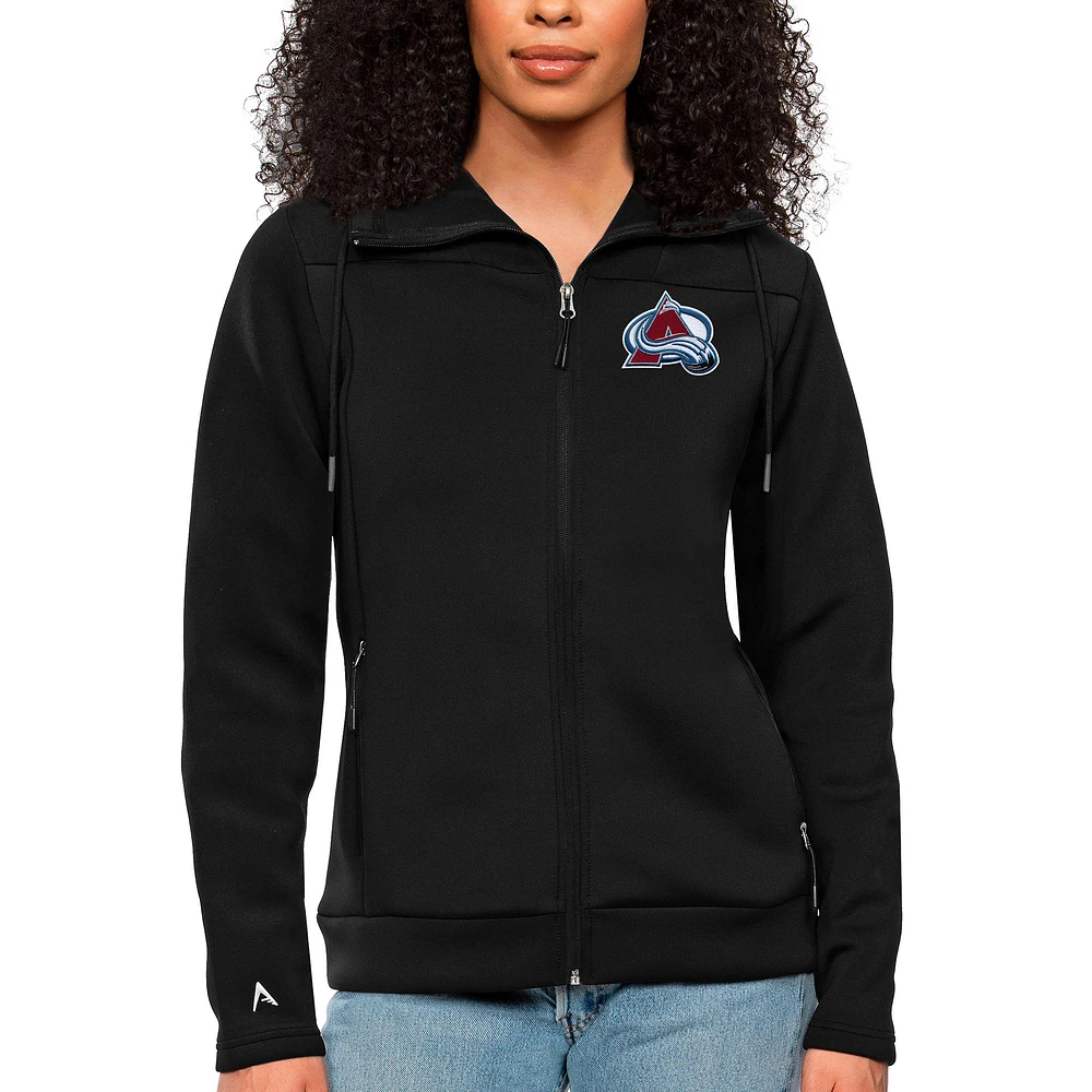 Women's Antigua Black Colorado Avalanche Team Logo Protect Full-Zip Hoodie