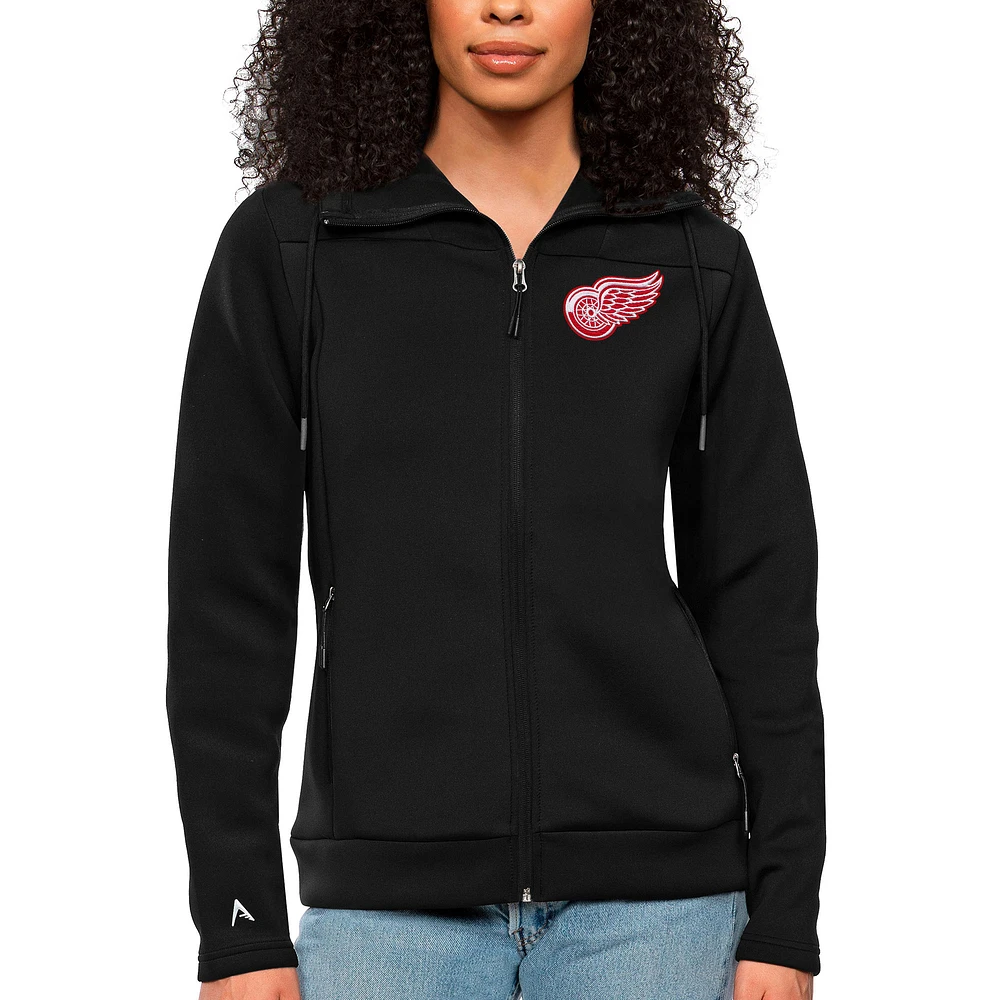Women's Antigua Black Detroit Red Wings Team Logo Protect Full-Zip Hoodie