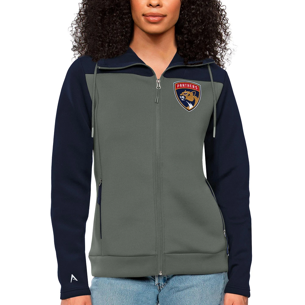 Women's Antigua Navy/Steel Florida Panthers Protect Full-Zip Hoodie