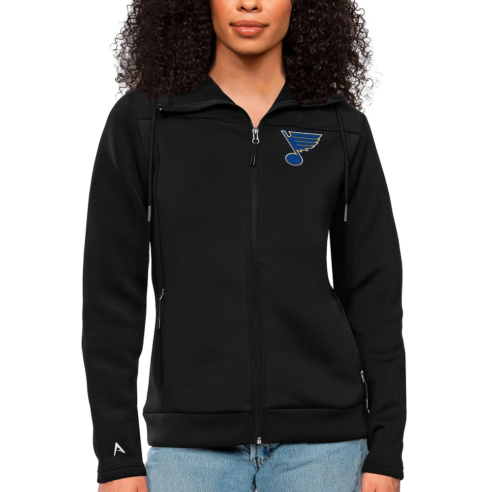 Women's Antigua Black St. Louis Blues Team Logo Protect Full-Zip Hoodie