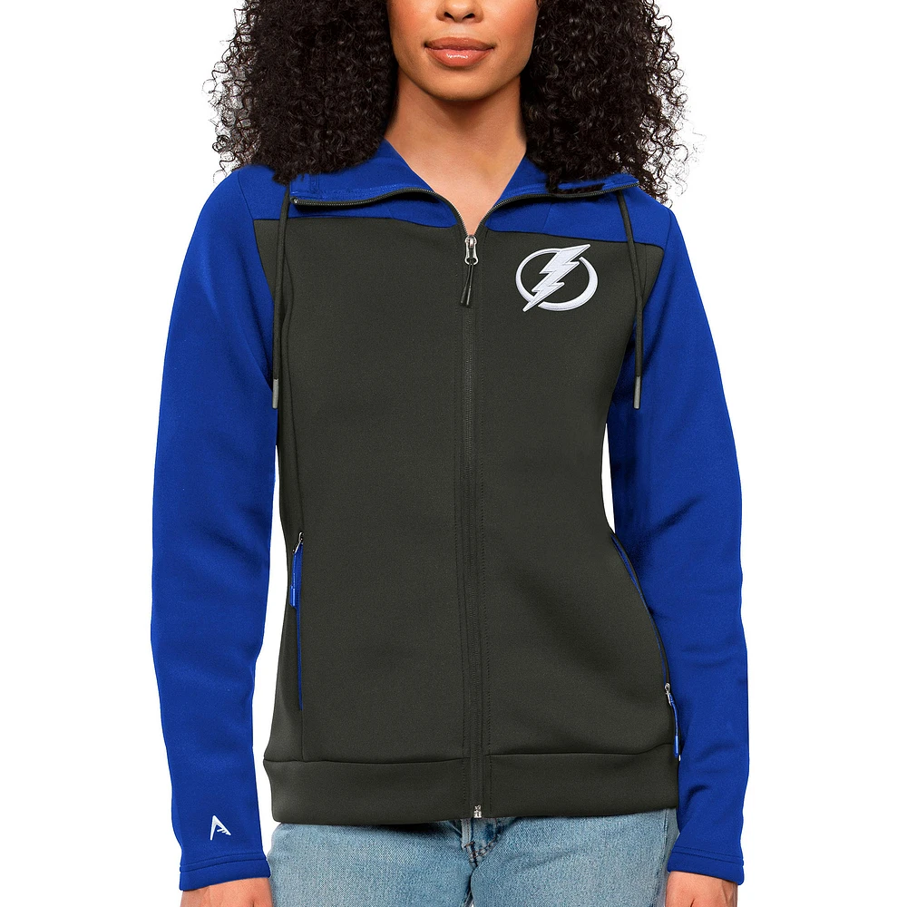 Women's Antigua Royal/Charcoal Tampa Bay Lightning Protect Full-Zip Hoodie