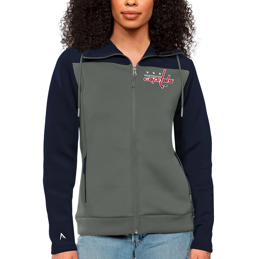 Women's Antigua Navy/Steel Washington Capitals Protect Full-Zip Hoodie