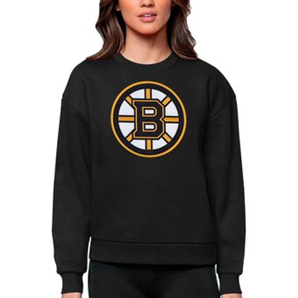 Women's Antigua Black Boston Bruins Primary Logo Team Victory Crewneck Pullover Sweatshirt