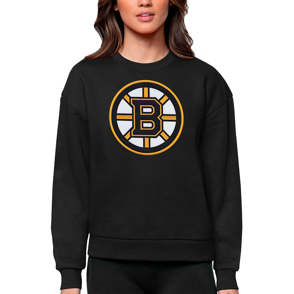 Women's Antigua Black Boston Bruins Primary Logo Team Victory Crewneck Pullover Sweatshirt