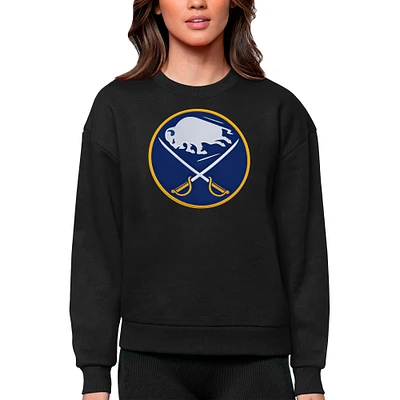 Women's Antigua Black Buffalo Sabres Primary Logo Team Victory Crewneck Pullover Sweatshirt